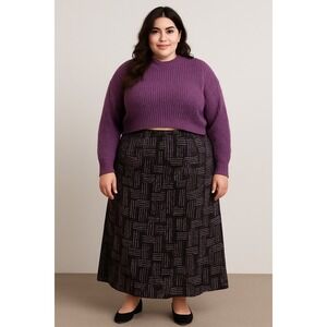 Whimsigoth Dark Fairy Emo Grunge 4X Black & Purple Geometric Maxi Skirt Career